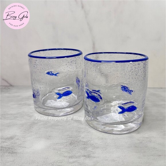 2 FISH Icon Juice Whiskey Drinking Glass Set - Picture 1 of 3